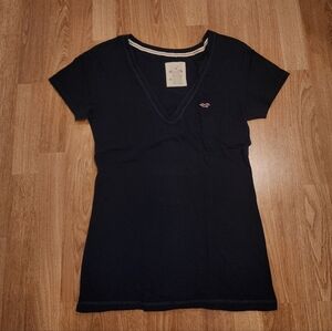 Hollister Cotton V-Neck Short Sleeve T-shirt Tee Navy Blue Medium